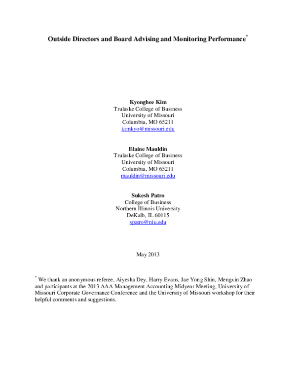 (PDF) Outside directors and board advising and monitoring performance