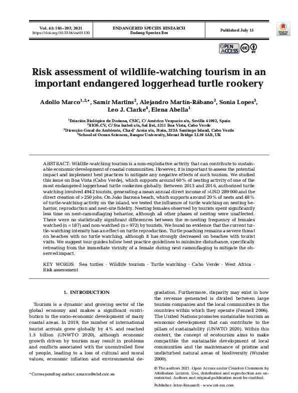 (PDF) Risk assessment of wildlife-watching tourism in an important ...