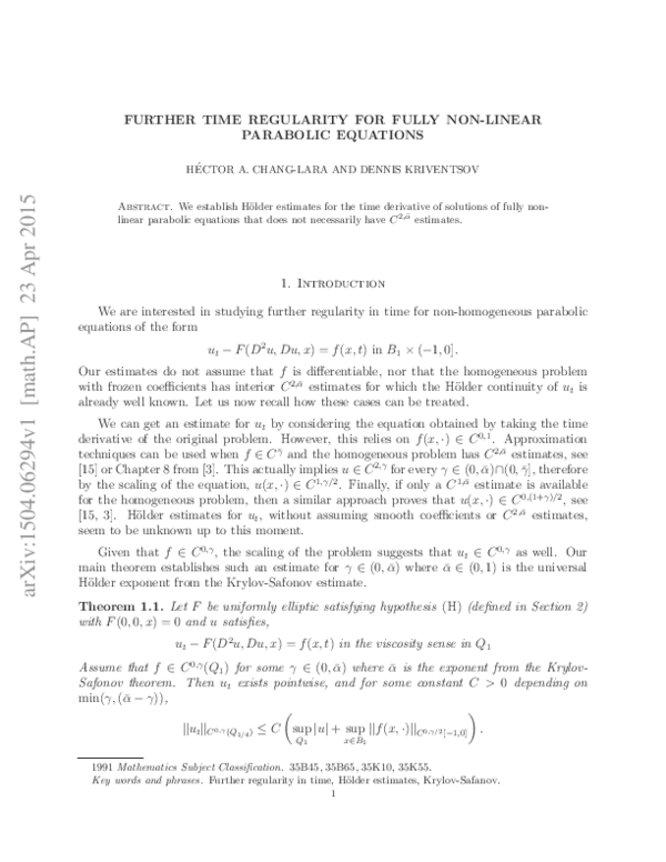 (PDF) Further time regularity for fully non-linear parabolic equations