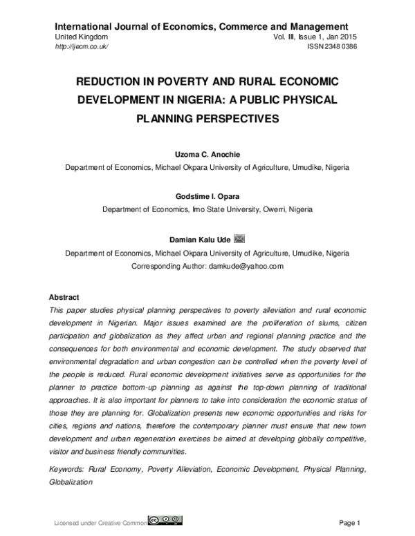 (PDF) Reduction in Poverty and Rural Economic Development in Nigeria: A ...