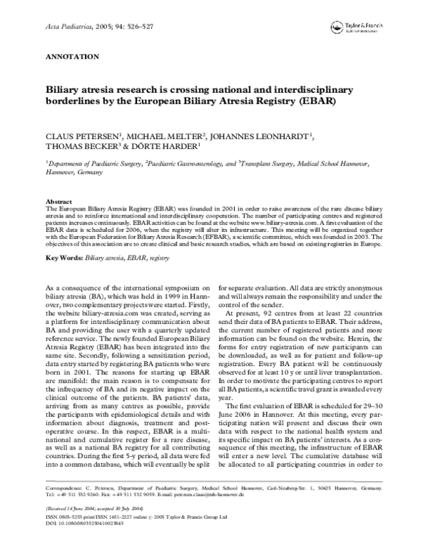 (PDF) Biliary atresia research is crossing national and ...