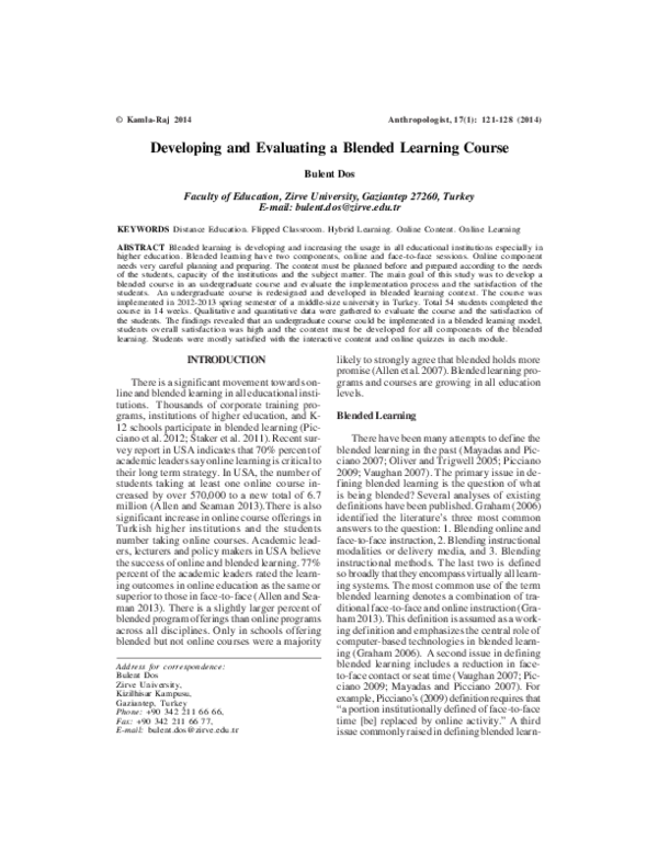 (PDF) Developing and Evaluating a Blended Learning Course