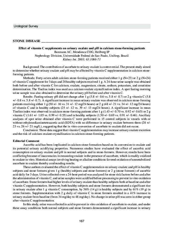(PDF) Effect of vitamin C supplements on urinary oxalate and pH in ...