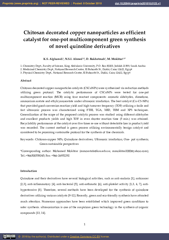(PDF) Chitosan Decorated Copper Nanoparticles as Efficient Catalyst for ...