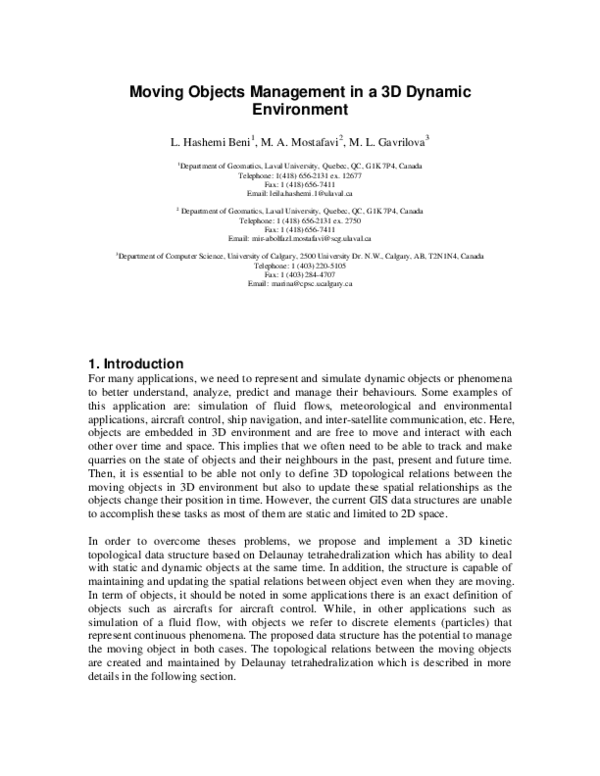 (PDF) Moving objects management in a 3D dynamic environment
