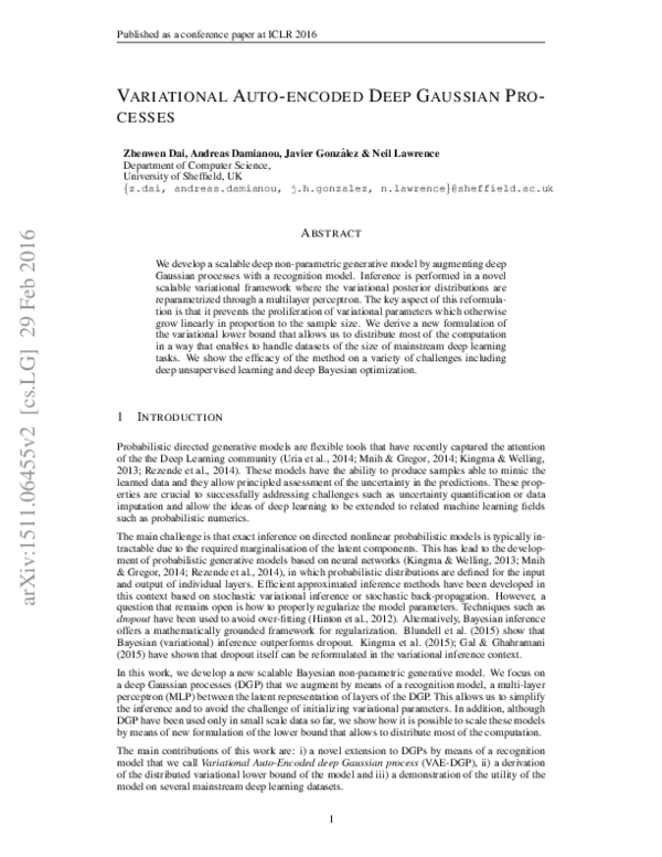 (PDF) Variational Auto-encoded Deep Gaussian Processes