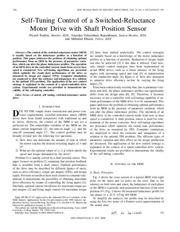 (PDF) Self-tuning control of a switched-reluctance motor drive with ...