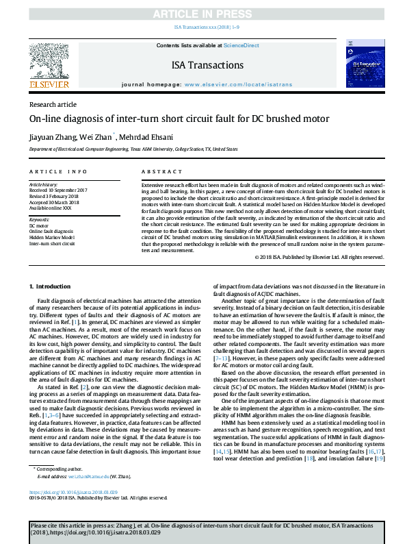 (PDF) On-line diagnosis of inter-turn short circuit fault for DC ...