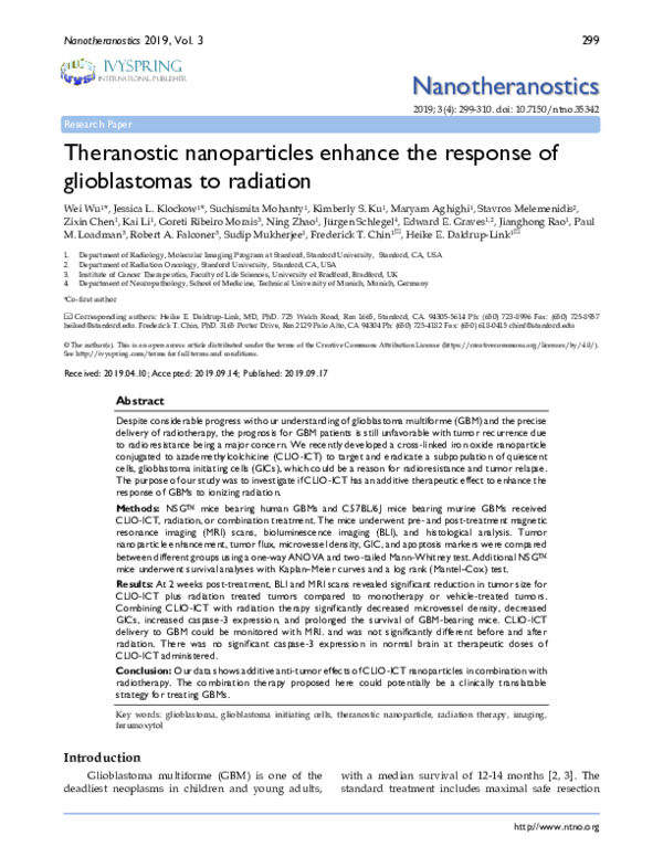 (PDF) Theranostic nanoparticles enhance the response of glioblastomas ...