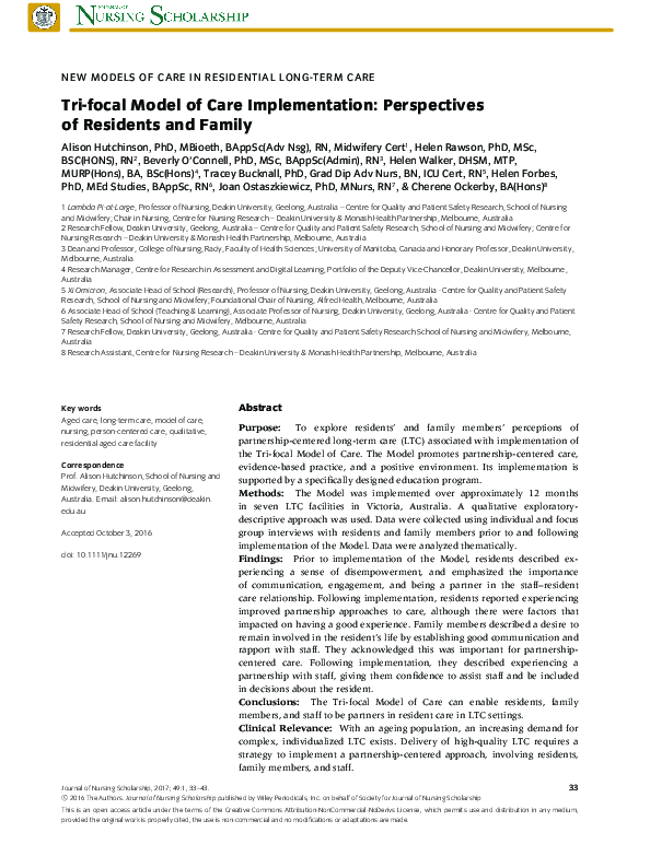 (PDF) Tri-focal Model of Care Implementation: Perspectives of Residents ...