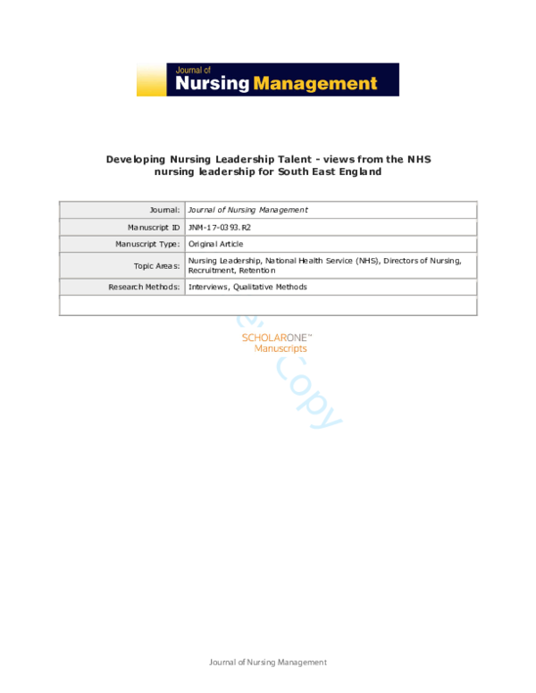 (PDF) Developing nursing leadership talentViews from the NHS nursing