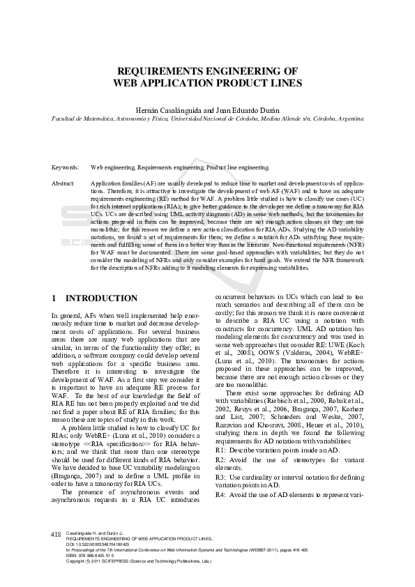 (PDF) Requirements Engineering of Web Application Product Lines