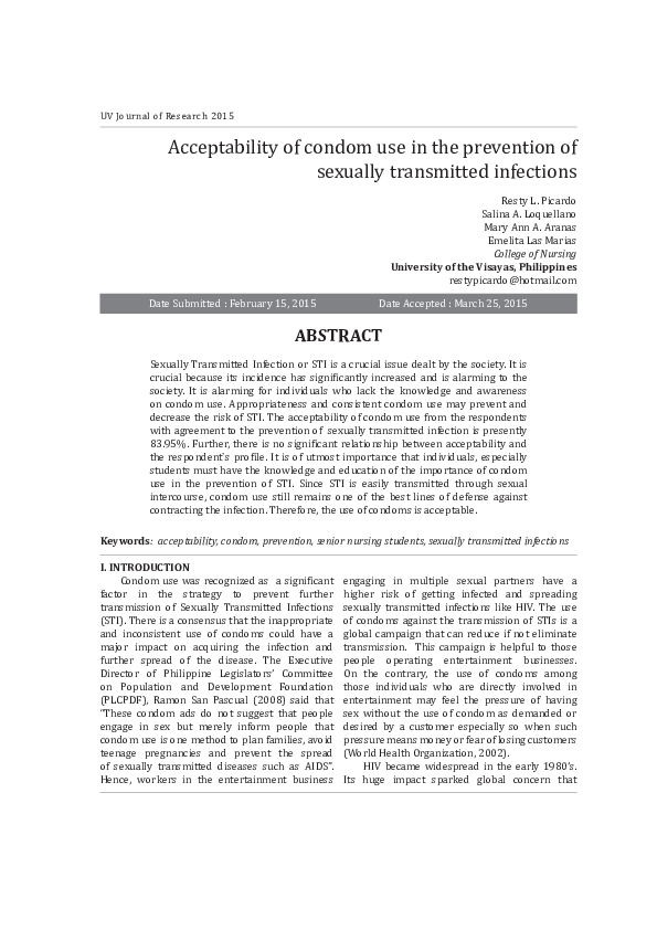 (PDF) Acceptability of condom use in the prevention of sexually ...