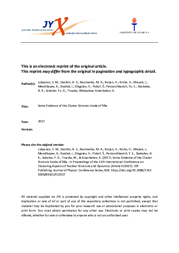 (PDF) Some Evidence of the Cluster Struture Inside of9Be