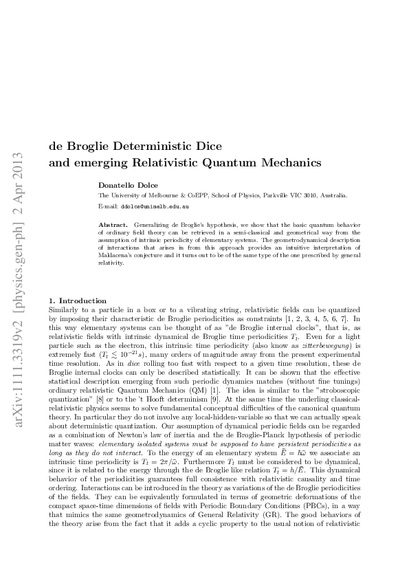 (PDF) 11 de Broglie Deterministic Dice and emerging Relativistic ...