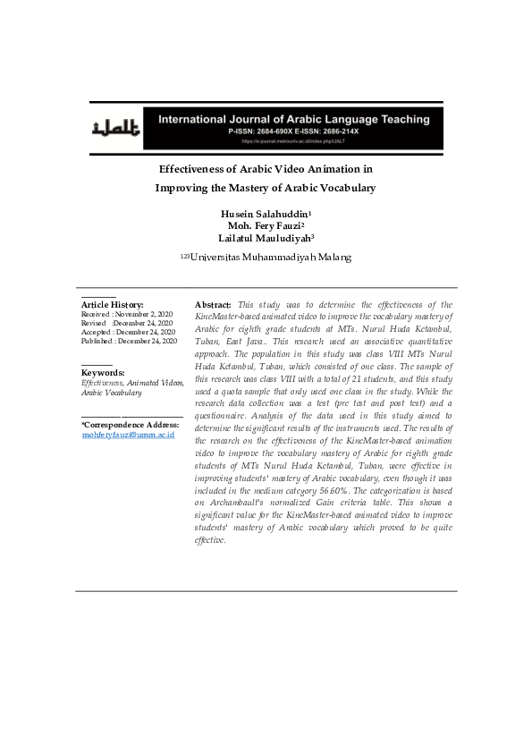 (PDF) Effectiveness of Arabic Video Animation in Improving the Mastery ...