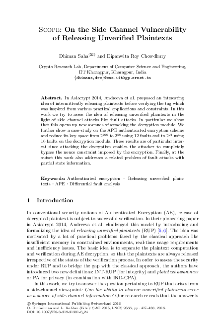 (PDF) Scope: On the Side Channel Vulnerability of Releasing Unverified ...