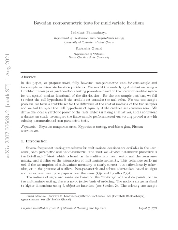 (PDF) Bayesian nonparametric tests for multivariate locations