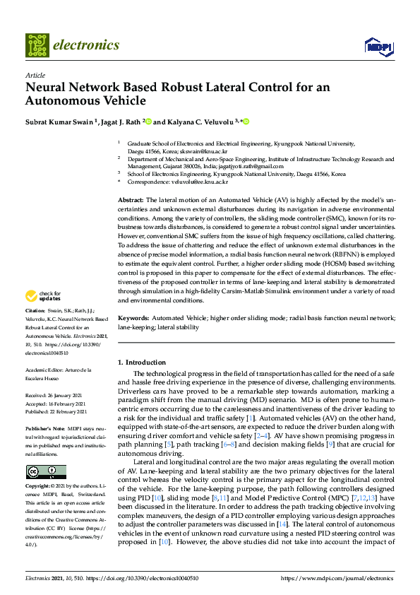 (PDF) Neural Network Based Robust Lateral Control for an Autonomous Vehicle
