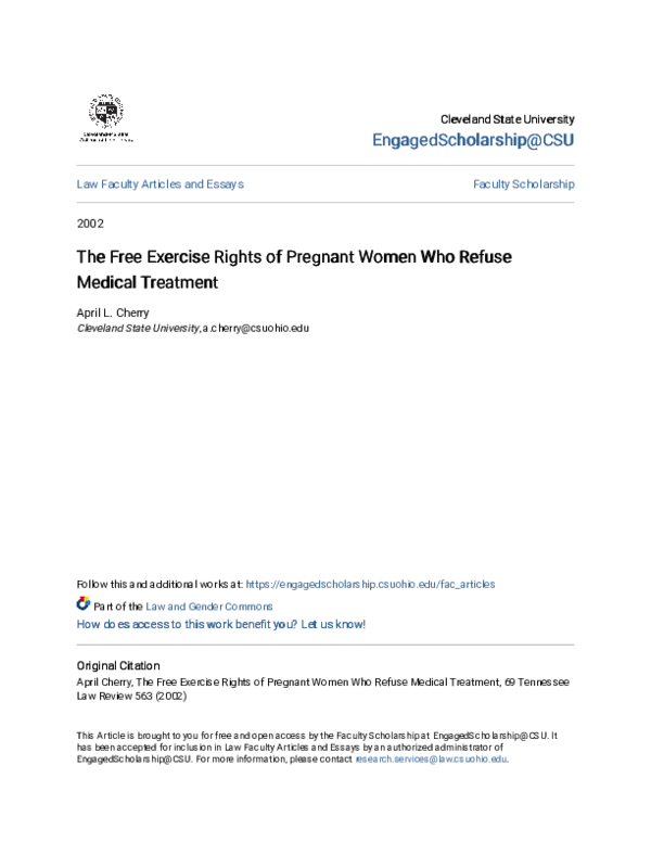 (PDF) The free exercise rights of pregnant women who refuse medical ...