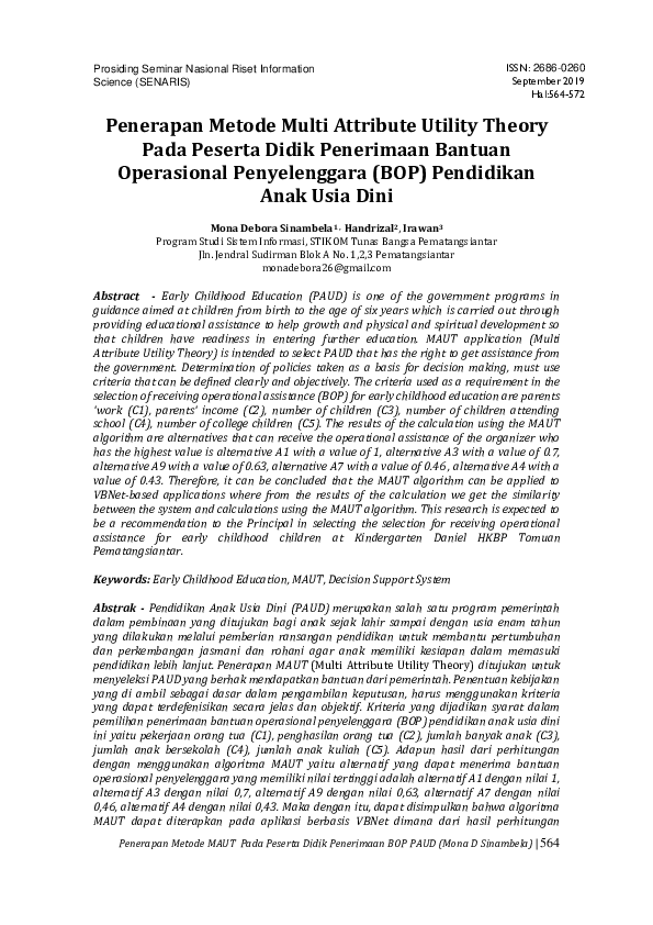 (PDF) Penerapan Metode Multi Attribute Utility Theory dalam Pemilihan ...