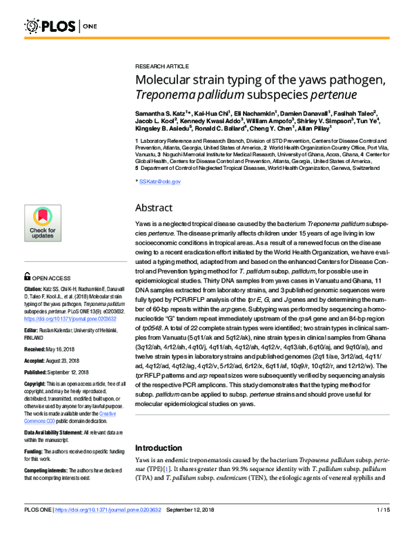 (PDF) Molecular strain typing of the yaws pathogen, Treponema pallidum ...