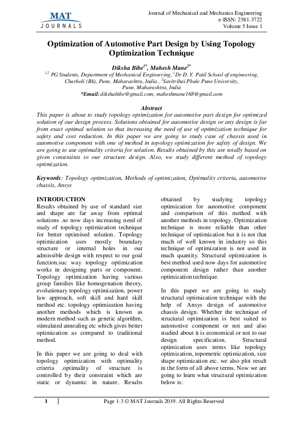 (PDF) Optimization of Automotive Part Design by Using Topology ...
