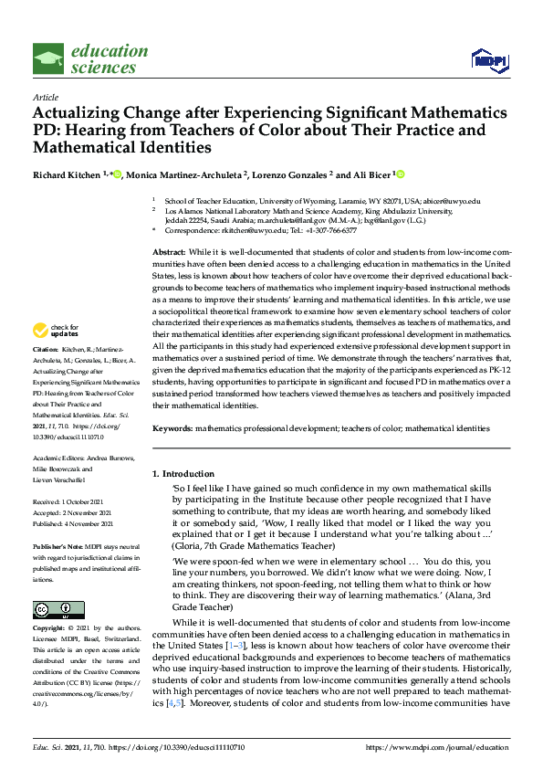 (PDF) Actualizing Change after Experiencing Significant Mathematics PD ...