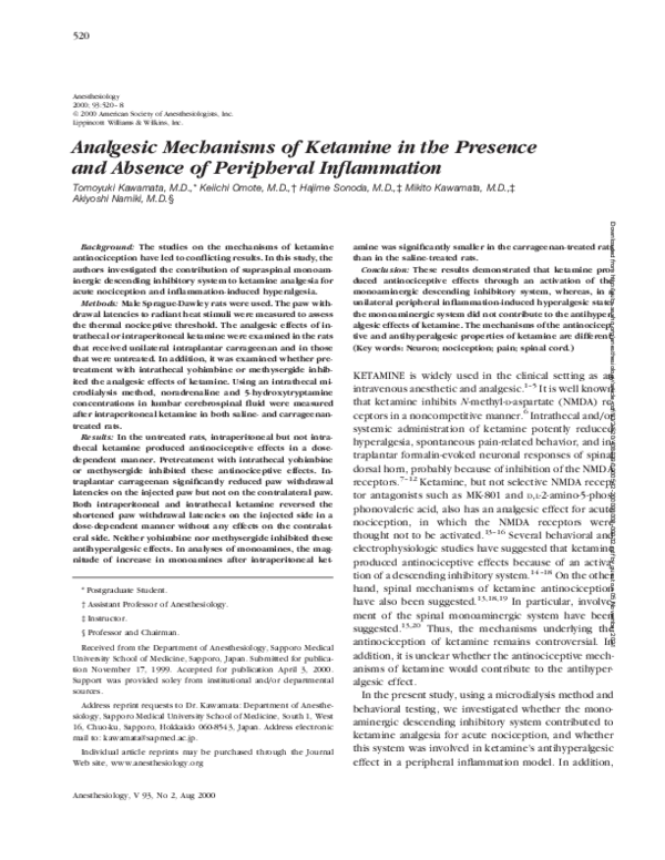 (PDF) Analgesic Mechanisms of Ketamine in the Presence and Absence of ...