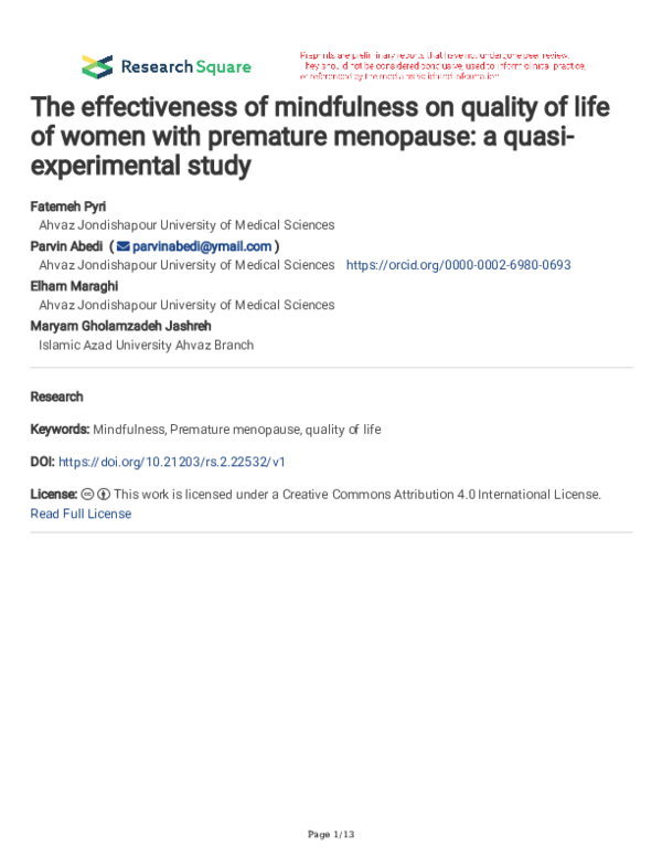 (PDF) The effectiveness of mindfulness on quality of life of women with ...