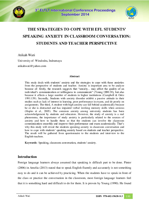 (PDF) The Strategies to Cope with Efl Students" Speaking Anxiety in ...