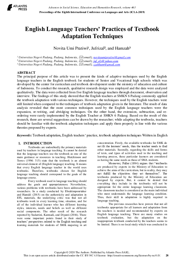 (PDF) English Language Teachers’ Practices of Textbook Adaptation ...