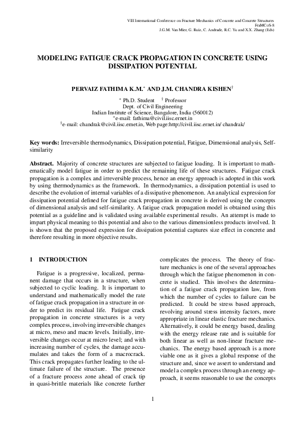 (PDF) Modeling Fatigue Crack Propagation in Concrete Using Dissipation ...