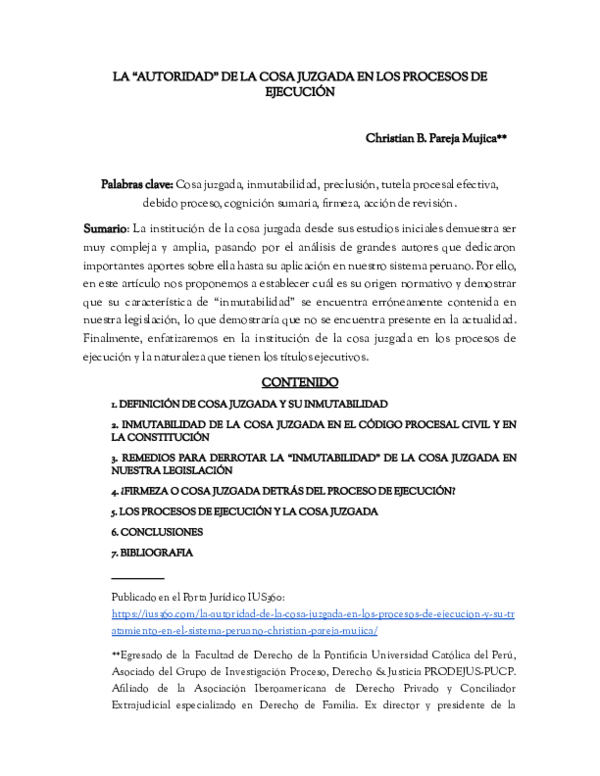 (PDF) La "autoridad" de la cosa juzgada en los procesos de ejecución