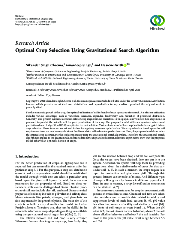 (PDF) Optimal Crop Selection Using Gravitational Search Algorithm