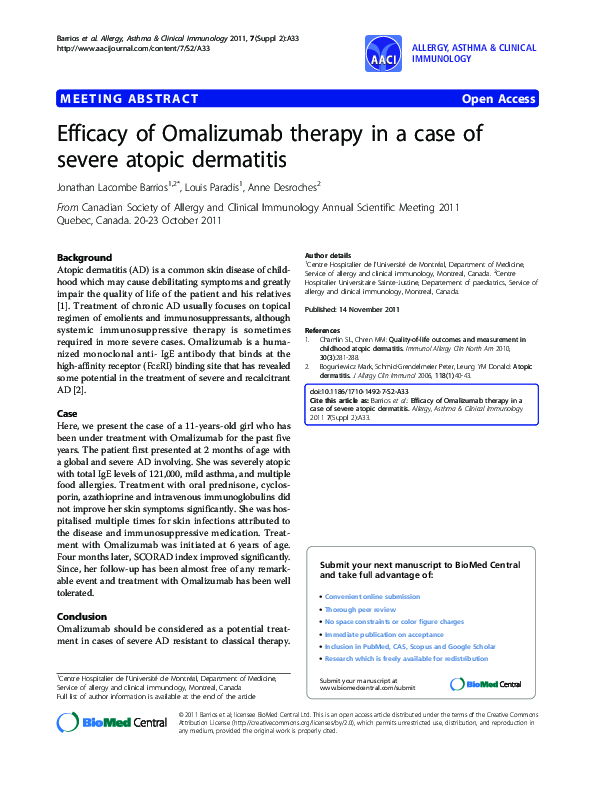 (PDF) Efficacy of Omalizumab therapy in a case of severe atopic dermatitis