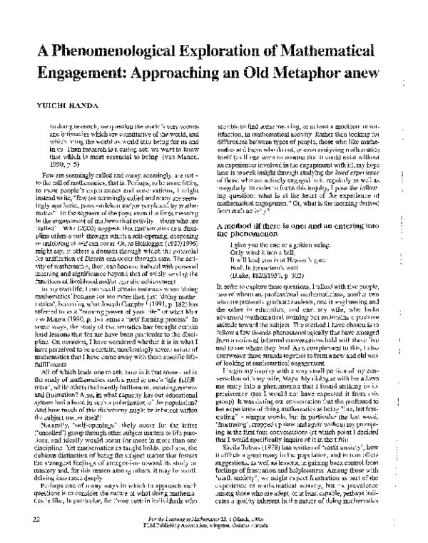 (PDF) A Phenomenological Exploration of Mathematical Engagement ...