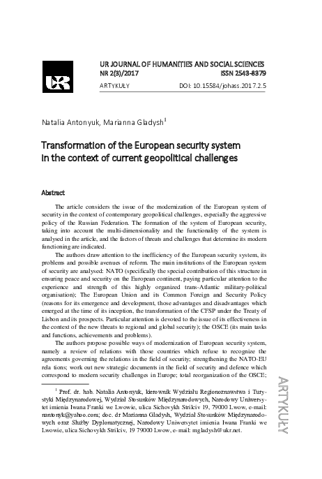 (PDF) Transformation of the European security system in the context of ...