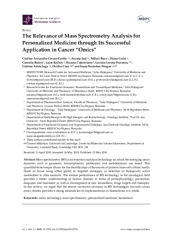 (PDF) The Relevance of Mass Spectrometry Analysis for Personalized ...