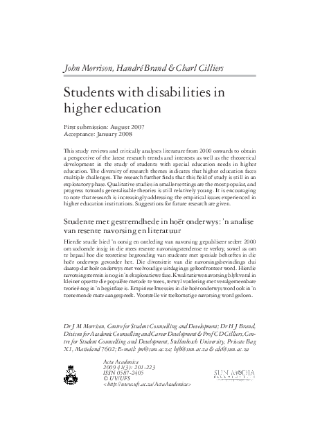 (PDF) Students with disabilities in higher education