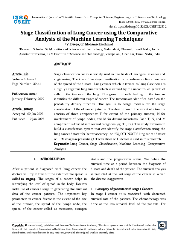 (PDF) Stage Classification of Lung Cancer using the Comparative ...