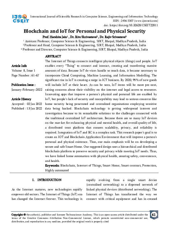 (PDF) Blockchain and IoT for Personal and Physical Security