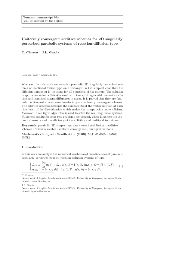 (PDF) Uniformly convergent additive schemes for 2d singularly perturbed ...