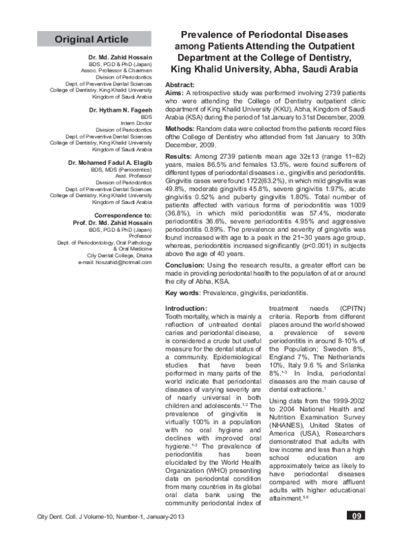 (PDF) Prevalence of Periodontal Diseases among Patients Attending the ...
