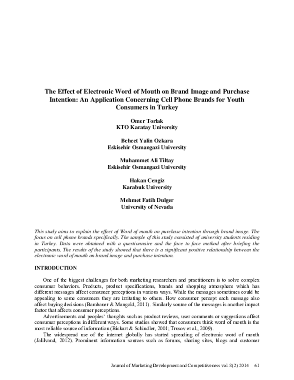 (PDF) The Effect of Electronic Word of Mouth on Brand Image and ...