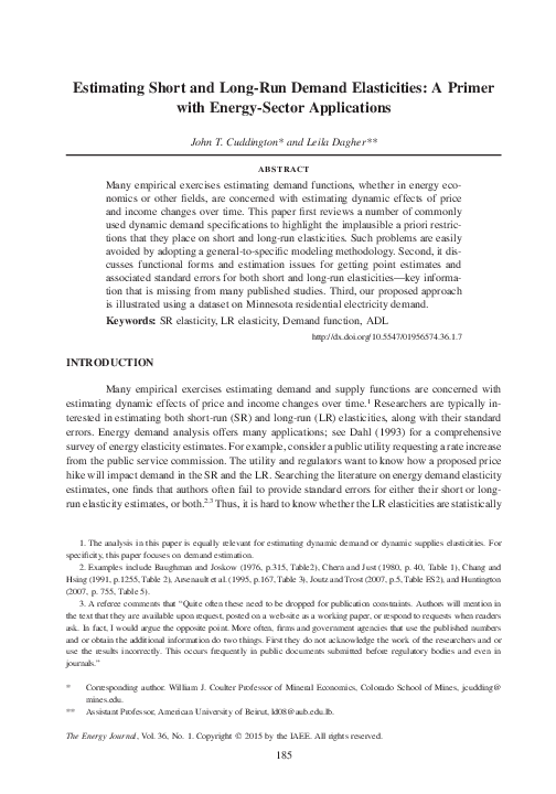 (PDF) Estimating Short and Long-Run Demand Elasticities: A Primer with ...