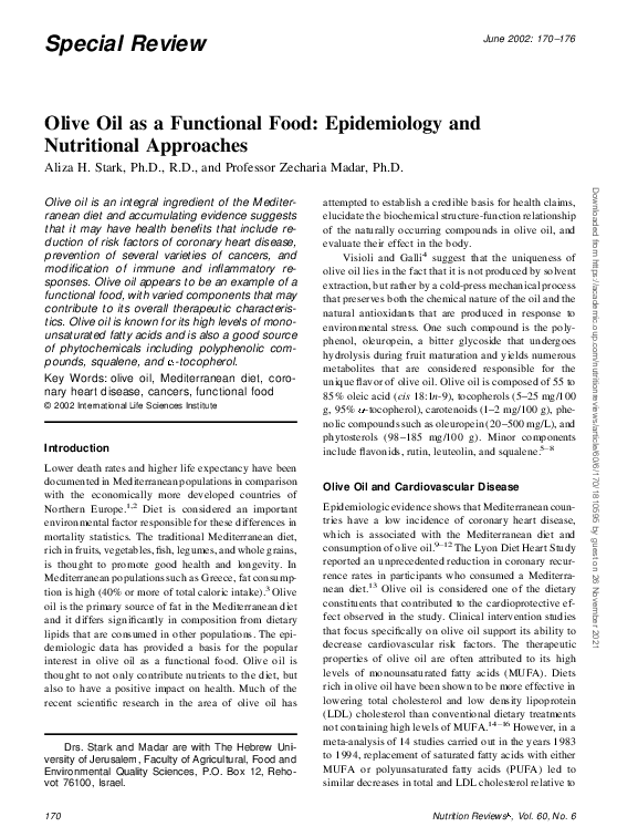 (PDF) Olive oil as a functional food: epidemiology and nutritional ...