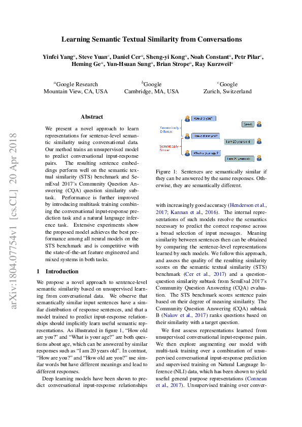 (PDF) Learning Semantic Textual Similarity from Conversations