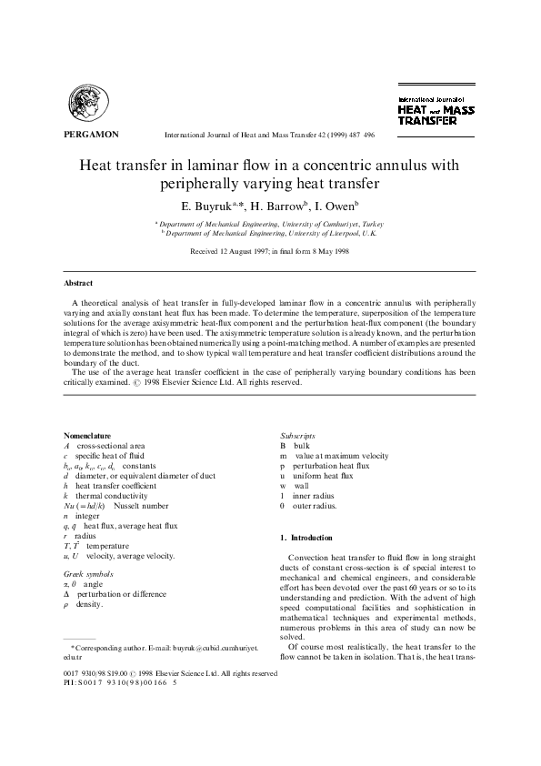 (PDF) Heat transfer in laminar flow in a concentric annulus with ...