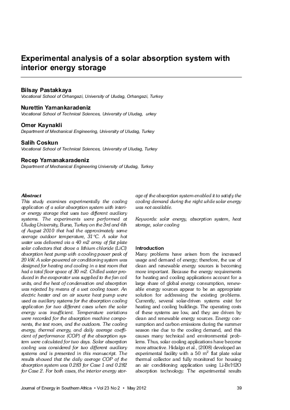 (PDF) Experimental analysis of a solar absorption system with interior ...